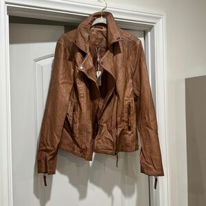 Max studio size large brown‎ faux leather biker jacket